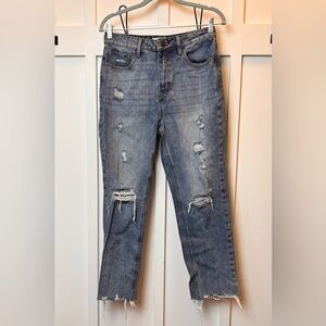 Cello Women's Juniors Size 7 Blue Straight Leg Distressed Raw Hem Ripped Jeans